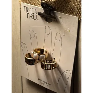 Time and Tru 3-Piece Stackable Gold Tone Band Ring Set, Sizes 7 & 8 thumbnail 3