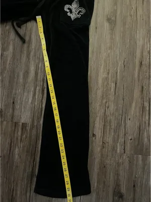 Y2K Pegasus Black Velour Flared Fleur-De-Lis Track Pants S thumbnail 4