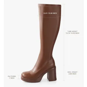 NEW Vegan Leather Knee Platform Chunky Heel Side Zipper High Boots 11 thumbnail 6