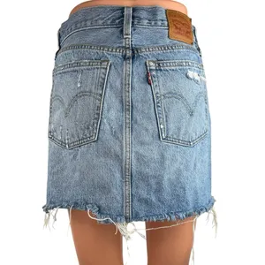 Levi's Blue Light Wash Distressed Cut Off High Waisted Denim Jean Skirt Size 25 thumbnail 3