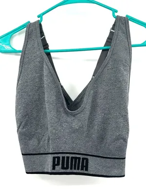 Puma size large sports bra cross over back gray logo‎ band thumbnail 1