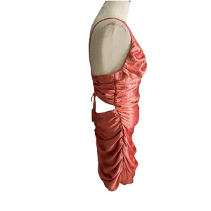 LUCY IN THE SKY Metallic Copper Plunge Ruched Mini Dress Size L Party Cocktail thumbnail 5