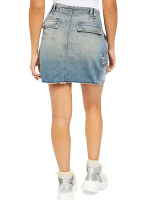 Free people Icon Wash‎ Cargo Denim Mini Skirt Zip Pocket Utility Size 27 thumbnail 2