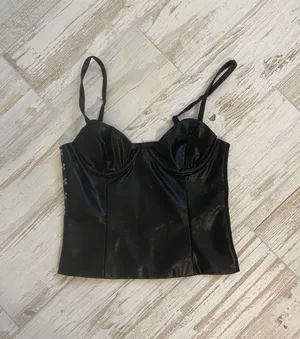 Black Leather Corset Top Size XS thumbnail 1