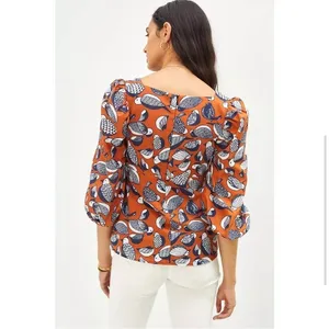 ANTHROPOLOGIE EVA FRANCO Tropical Birds‎ Blouse Sweetheart Neckline Puff Sleeve thumbnail 2