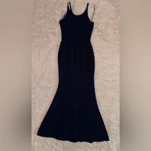 NWOT Dress the Population Iris Slit Crepe navy Gown sz XS thumbnail 3