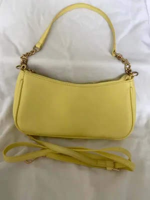 Yellow Solid Shoulder Bag Zip Closure Gold Hardware w/ Detachable Strap thumbnail 2