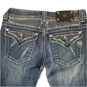 Miss Me Womens Straight‎ Leg Embellished Rhinestone Denim Distressed Jeans Sz 29 thumbnail 2