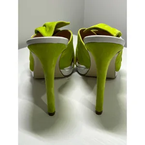Tara Grinna Lime Green Suede Bow Mule Heels Handmade‎ in Italy Size 38 thumbnail 4