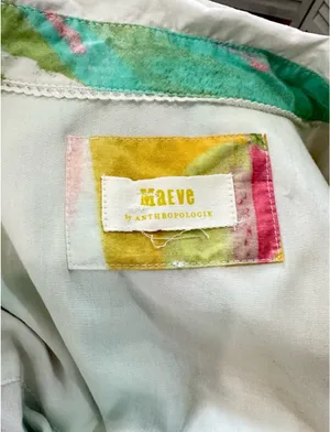 Maeve Sleeveless White Button-Front Dress with Multicolor Watercolor Print size Large thumbnail 3