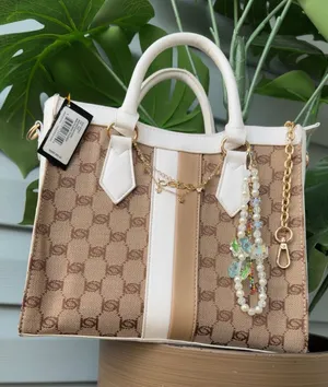 Bebe Monogram Tote Bag White Faux Leather Trim Satchel thumbnail 1