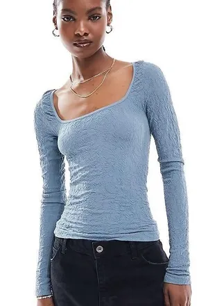FREE PEOPLE Have It All Square Neck Long Sleeve XS/S Slate Blue $58 Retail NWOT thumbnail 1