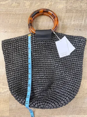 NWT & Other Stories Black Woven Tote Bag with Tortoiseshell Handle thumbnail 2