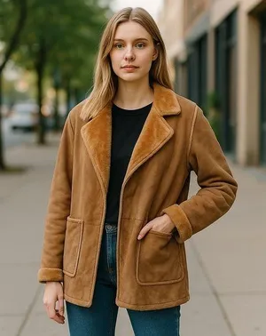 NWT Faux Fur Suede Soft Reversible Jacket Tan Size M thumbnail 1
