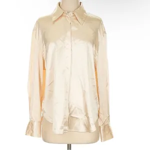 Daily Drills Ivory Champagne Button Down Long Sleeve Satin Resort blouse EUC thumbnail 5