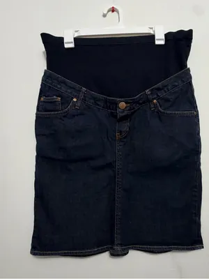 Zara Skirt Maternity Size Large Dark Wash Denim Stretch Panel(A543) thumbnail 1