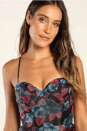 Lulus Navy Blue Floral Organza Skater Mini Dress thumbnail 5