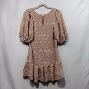 BLU PEPPER Soft Pink Embroidered Eyelet Mini Dress Small Coquette Cottagecore thumbnail 6