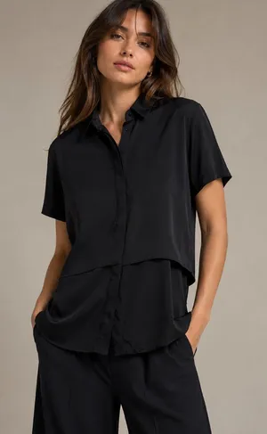 T by Alexander Wang Silk Short Sleeve Top Black Size XS thumbnail 1