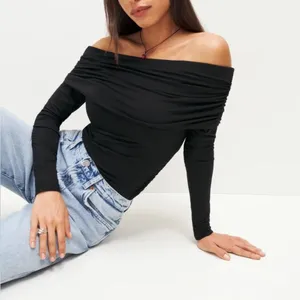 NEW Reformation Florentina Black Draped Off Shoulder Knit Top Women’s Size Large thumbnail 2