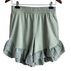 Vero Moda Women Shorts S Sage‎ Eyelet Ruffle Hem Fairycore Festival Coquette thumbnail 2