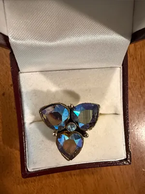 Adjustable Gold-Tone Ring with Iridescent Purple-Blue Teardrop Stones thumbnail 5