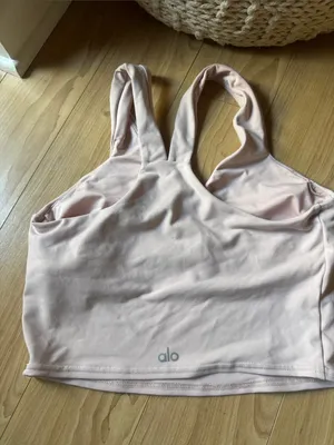 ALO Yoga Light Pink V-Neck Sports Bra thumbnail 3