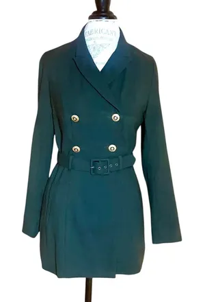 Rina Rossi Wool Forest Green Military Style Double Breasted Belted Jacket Sz 8 thumbnail 1