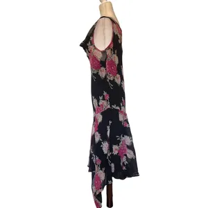Y2K Studio Connection Slip Floral Dress Sz M Whimsigoth Asymmetrical Hem Bead thumbnail 5
