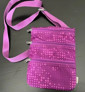 Eddie Bauer Purple Geometric Crossbody‎ Bag Triple Zip Travel Purse Nylon thumbnail 1