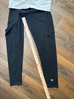 Victoria's Secret Black Leggings with Light Gray Fold-Over Waistband thumbnail 4