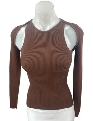 Princess Polly Women's Brown Long Sleeve Ribbed Knit Cutout Sweater Top Size S/M thumbnail 1