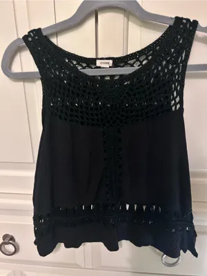 Garage Black Crochet Velvet Tank Top thumbnail 1