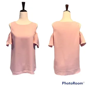 AMANDA UPRICHARD Cold Shoulder Blouse Top Short Flutter Sleeve Light Pink XS‎ thumbnail 2