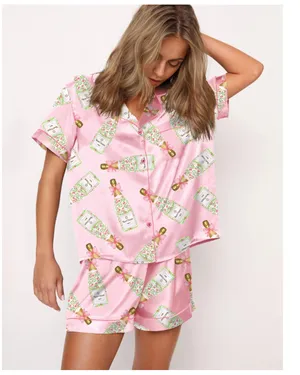 NWT SheShow Champagne Bow Pajama Set Sz L thumbnail 2
