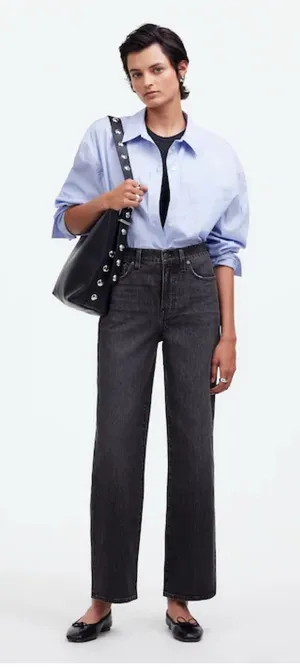 Madewell The Perfect Vintage Wide-Leg Crop Jeans Size 29 Washed Black Robles thumbnail 1