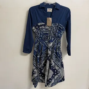 NWT $148 Anthropologie x Holding Horse Flared Bandana Side-Zip Shirt Dress 0 thumbnail 3