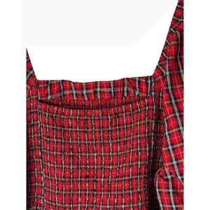 Old Navy Smocked Peplum Top Women 4X Red Tartan Plaid Square Neck Holiday Preppy thumbnail 5