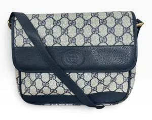 Gucci GG Monogram Vintage Crossbody Bag Medium Beige Blue Canvas Italy thumbnail 1
