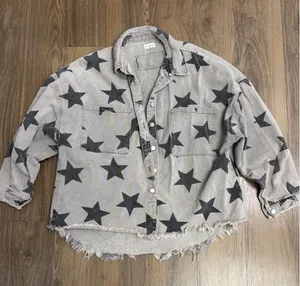POL Gray Black Denim Distressed Denim Jacket Western Grunge 90s Streetwear thumbnail 1