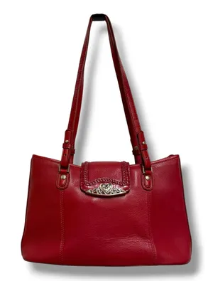 Coldwater Creek‎ Red Leather Shoulder Bag Heart Silver Tote Purse Multi Pocket thumbnail 1