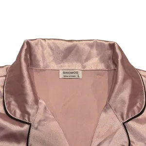 SWOMOG Satin Pajama Set Size L Pink Sleepwear Long Sleeve Two Piece thumbnail 7