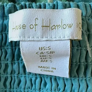 mini dress S House of Harlow 1960 turquoise floral linen puff-sleeve corset thumbnail 5