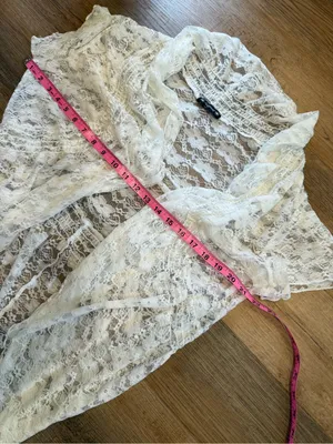 White Lace Draped Open Front Cardigan Size L thumbnail 6