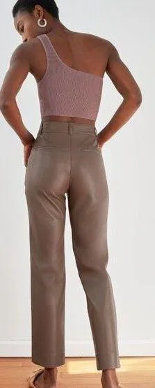 Aritzia Babaton Command Faux Leather Crop Pants Vegan Brown Women's 4 thumbnail 2