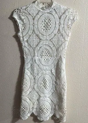 Hot Miami Styles Cream Mini Dress with Mock Neck and Flutter Sleeves thumbnail 1