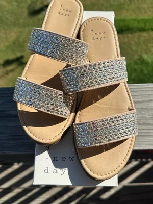 a new day Tan Slide Sandals with Silver Crystal Straps thumbnail 5