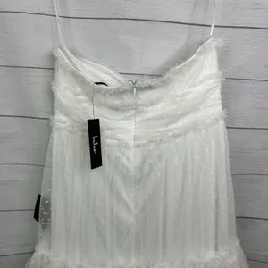 Lulus Women L White Tulle Swiss Dot Strapless Tiered Midi Dress NEW Romantic thumbnail 9