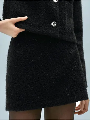 Mango MNG - Black knit Bouclé metallic thread textured mini skirt thumbnail 2