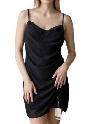 NWT Halara Black Chiffon Ruched Spaghetti Strap Mini Dress Size Large thumbnail 1